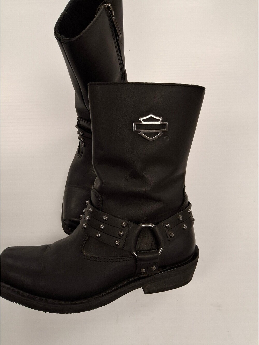 Harley-Davidson Black Leather Motorcycle Boots with Studded Strap